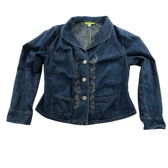 Sigrid Olsen Womens Denim Jean Jacket 12 Embroidered Vintage Button Front Blue - Picture 1 of 14